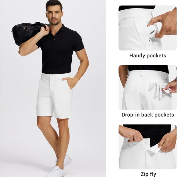 Men's White Flat Front Shorts - Picture 4 of 5